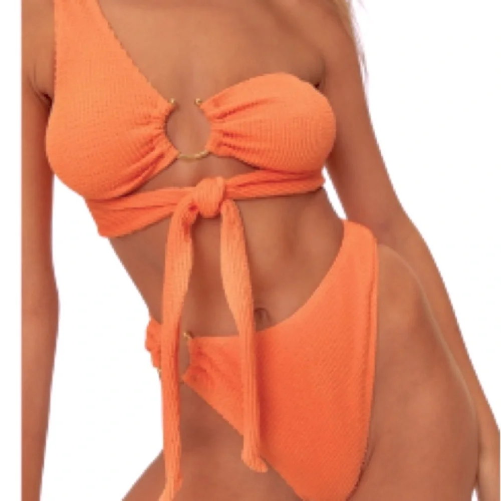 NASTY GAL Crinkle Sexy Cut Ring One Shoulder Bikini Orange Women Size 12